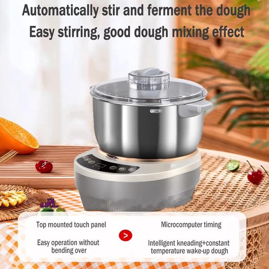 Roestvrijstalen Deegmenger - Elektrische Mixer Keuken - Zelf Bakken Thuis - Fermentatie Functie - 7 Liter Capaciteit — afbeelding 3