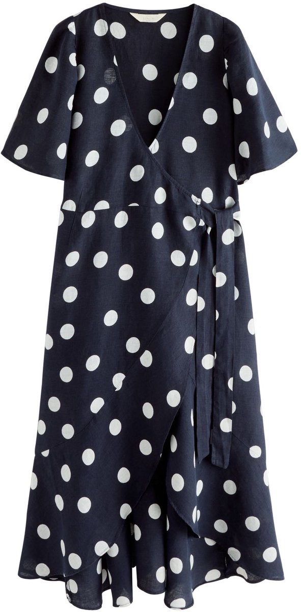 Next - Dames - Midi-wikkeljurk van 100% linnen - Blauw