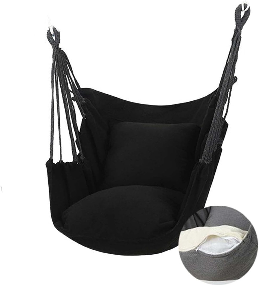 Comfortabele Hangstoel - Zitje met Kussens - Ontspannen Buiten - Wasbaar Materiaal - 130x100 cm - Zwart