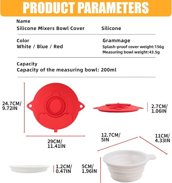 Mixer Accessoires Set - Spatdeksel Maatbeker - Keuken Schoonhouden - Veilig Siliconen Materiaal - 5x11x5cm Kom - Wit — afbeelding 5