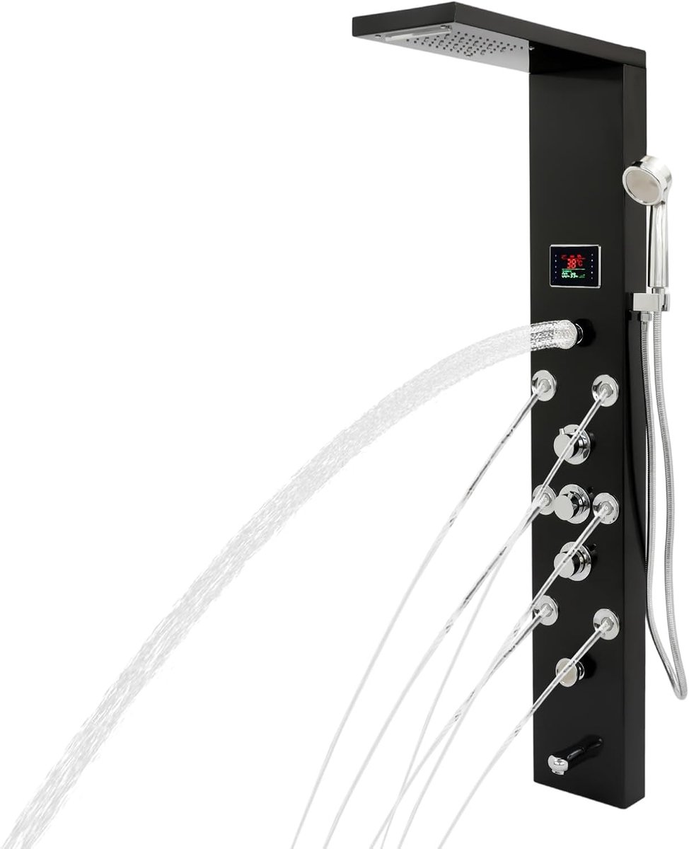 Douchepaneel - Douchesysteem - Luxe Douchen - 6 Functies LED Kraan - 48x20x128.5 cm - Zwar