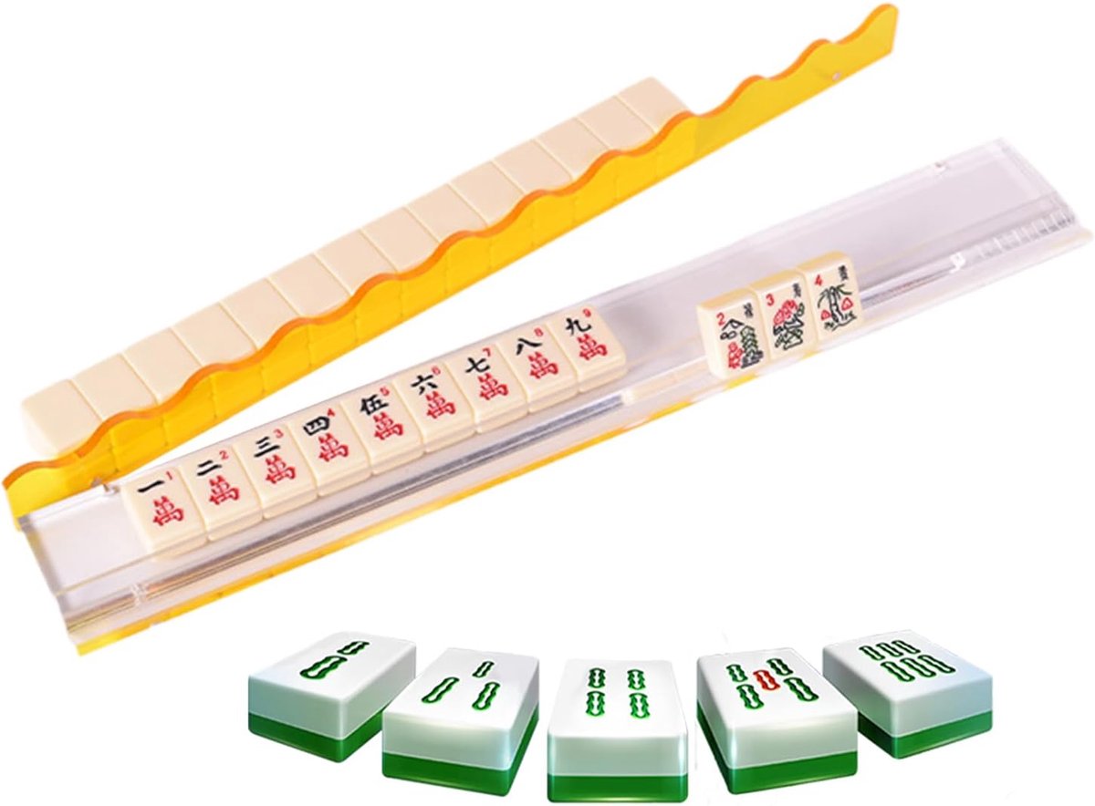 Mahjong rekken - Tegelhouders met duwers - Spel organiseren - Transparant acryl - 447x65x19cm - Geel