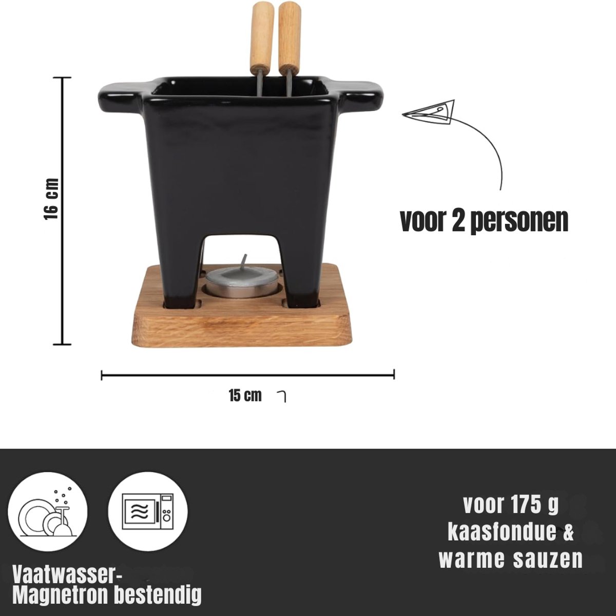 RWB® Kaasfondue Set - Fondue Set - Kaasfondue - Zwart - 13 x 13 x 13 cm – foto 2