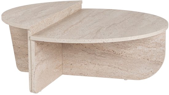 Set de 2 tables basses - Effet travertin beige - ALOEVA L 90 cm x H 30 cm x P 60 cm