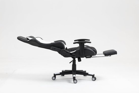 Ergonomische Gamestoel - Comfortabele Stoel - Lang Zitten - Inklapbare Voetensteun - 58 x 67 x 136 cm - Zwart Wit — afbeelding 4
