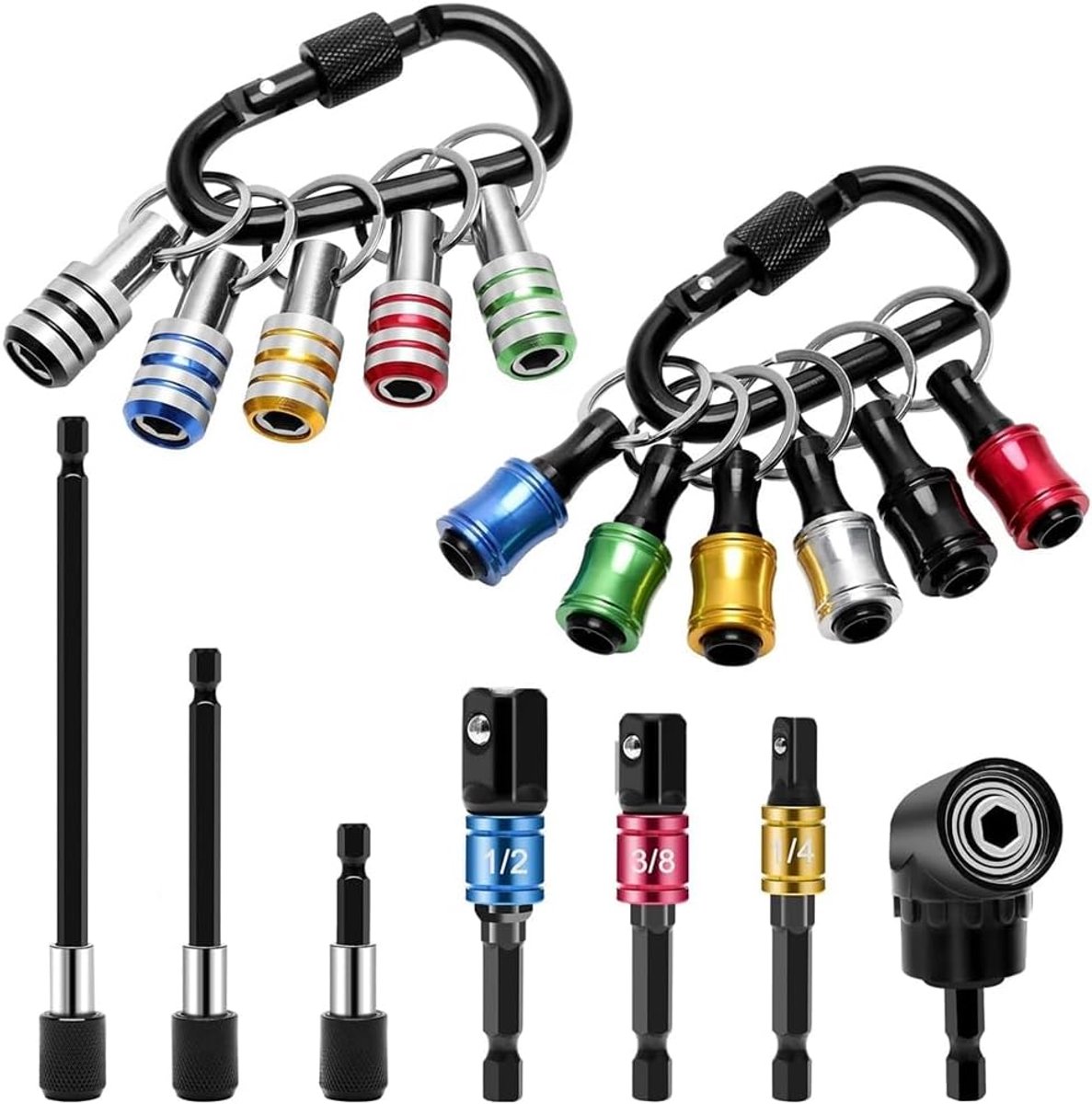 Bithouder Set - Sleutelhanger Gadgets - Klussen en Monteren - 18 Delig - 1/4 Inch Adapters - Metaal