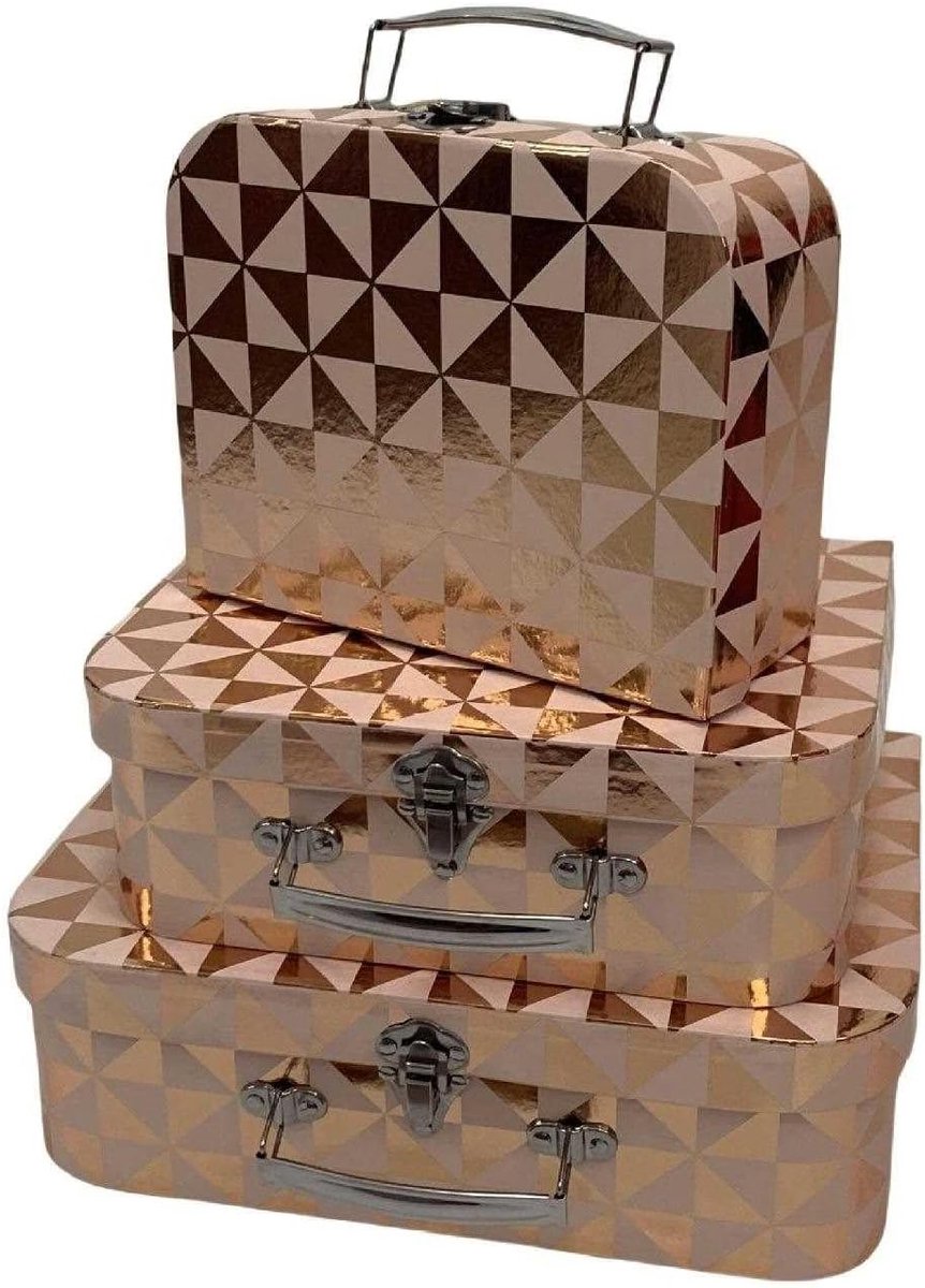 Opbergdozen Set - Decoratieve dozen - Cadeauverpakking - Metalen handgrepen - 3 stuks - Roségoud