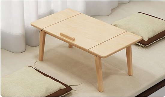Lage Vloertafel - Opklapbaar Bureau - Picknick Buiten - Verstelbare Hoek - 60x35x27cm - Beige — afbeelding 4