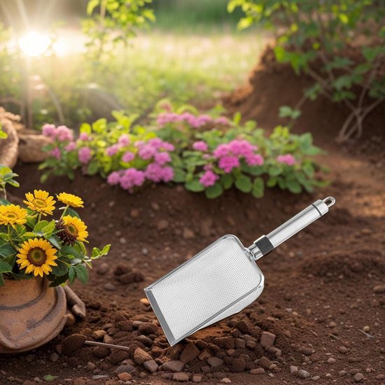 Tuinzeef Set - Compost Zeef - Bodem Voorbereiden - Roestvrij Staal - 4 Gaasmaten - Wit — afbeelding 5