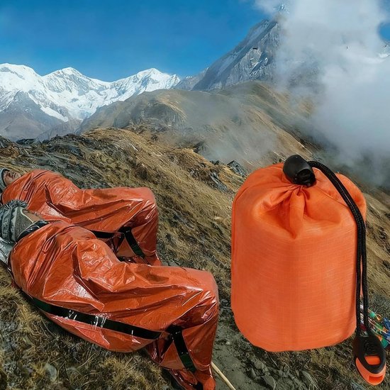 Nood slaapzak - Survival deken - Buiten overleven - Warmte reflecterend - 90 x 210 cm - Oranje — afbeelding 4