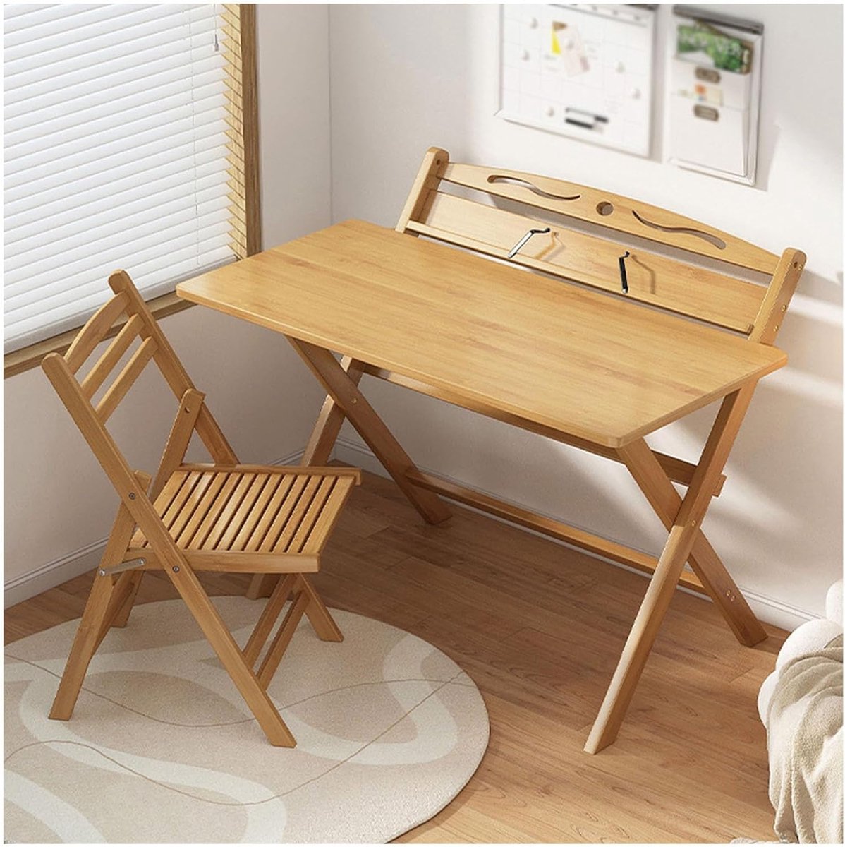 Kinderbureau Stoelset - Opvouwbaar Studiebureau - Lezen Tekenen Leren - Met Leesstandaard - 80x48x90cm - Bruin
