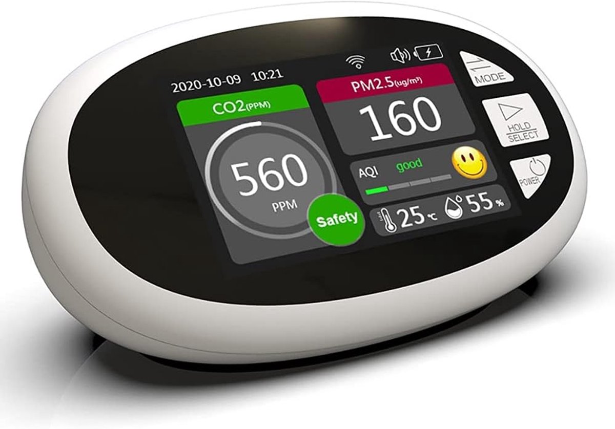 Luchtkwaliteit Monitor - CO2 PM2.5 Meter - Binnen Lucht Meten - Infrarood & Laser Sensor - 3.5 Inch LCD - Zwart