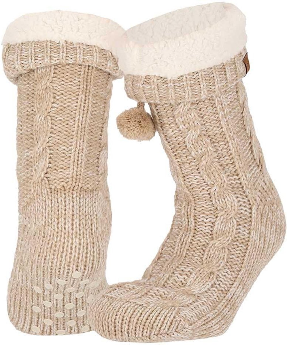 Huissokken Dames - Slofsokken Warm - Thuis Gebruik - Antislip Onderkant - Gebreid