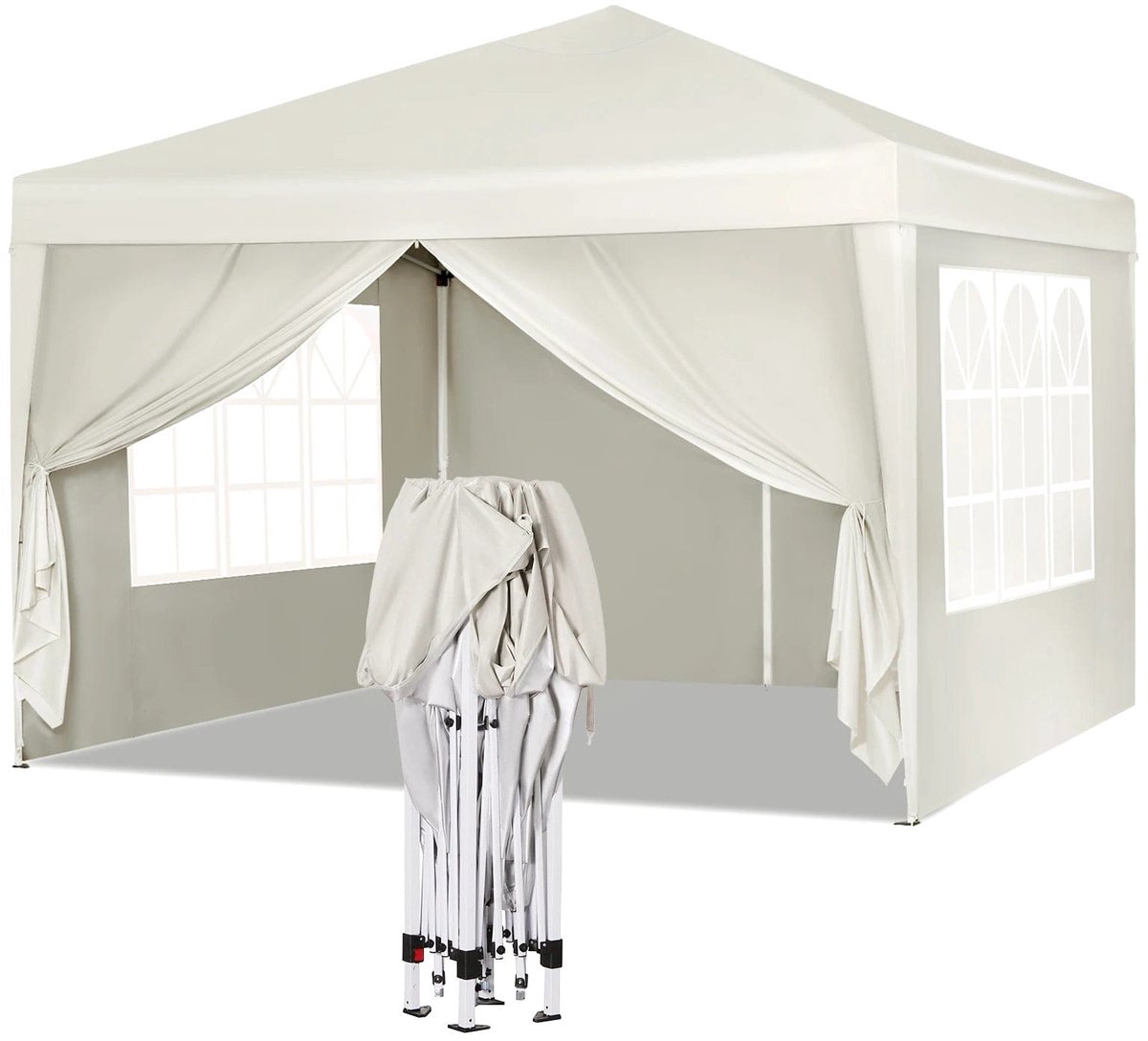 Paviljoen - Tuinpaviljoen - Partytent - Tuintent - Pop-up Kliksysteem - Stabiel - Opvouwbaar - Waterdicht - Winterbestendig - 50+UV-Bescherming - voor Tuin - Buiten - Achtertuin - 210D Oxford-doek - Ijzeren Buis - 5~10M² - 3 x 3 m - Beige
