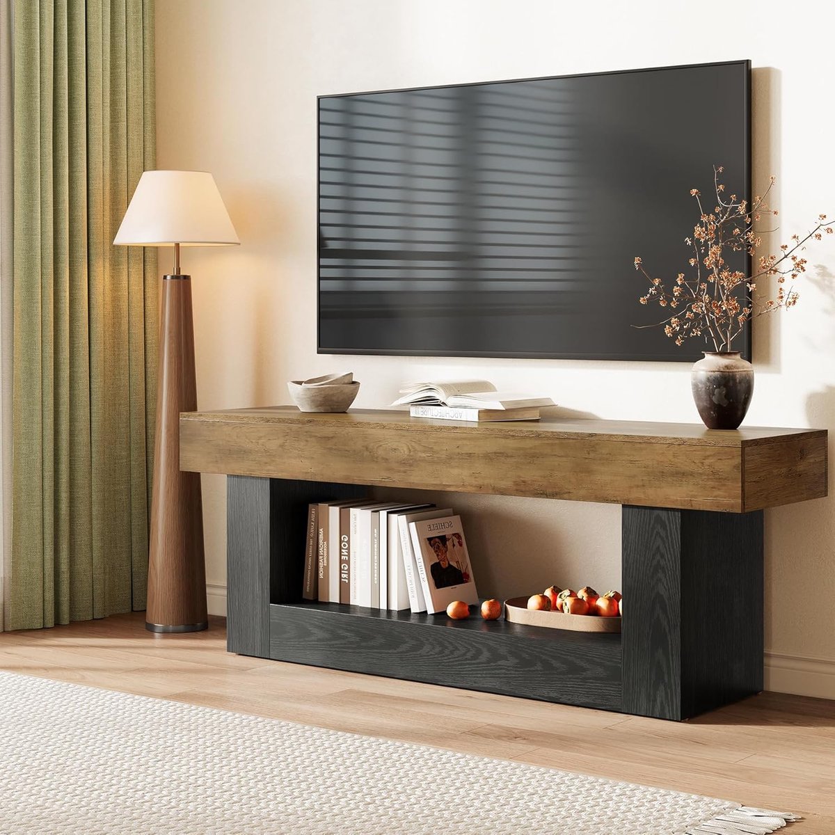 LITTLE TREE TV Meubel - 160x40x60 cm - U-vormige voet - Open vakken - Bruin en Zwart
