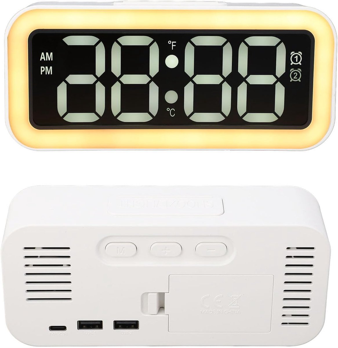 Digitale LED-wekker - Nachtklok Slaapkamer - Tijd Weergeven - Dubbele Alarmen Instelbaar - 5.7 inch Scherm - Wit