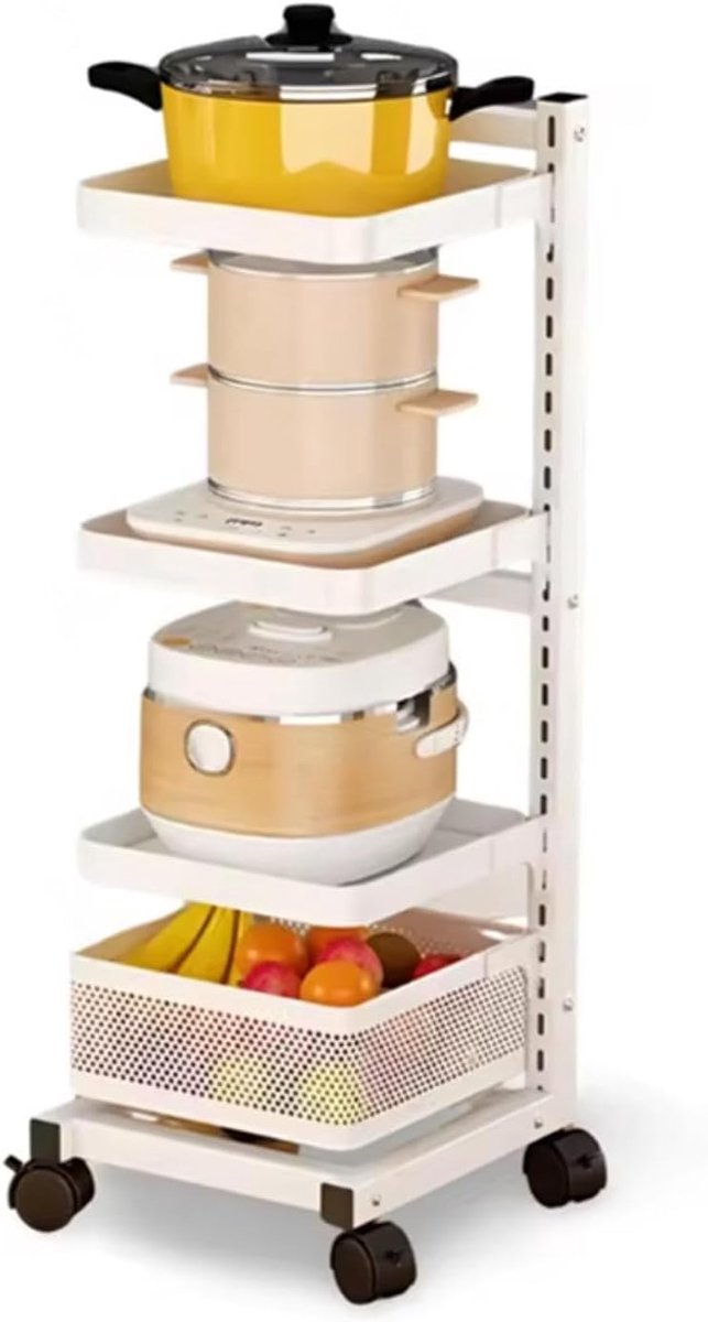 Keuken Opbergplank - Roller Trolley - Keuken Organisatie - Verstelbare Hoogte - 40x33cm - Wit