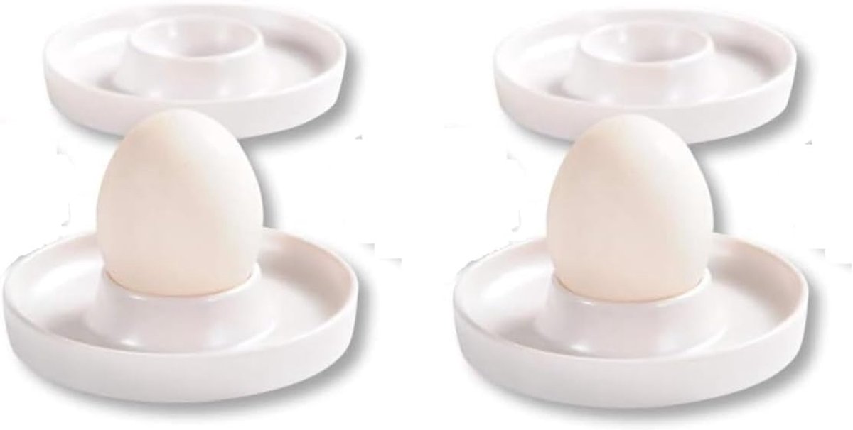 Eierdopjes set - Ontbijt accessoires - Eieren serveren - Verhoogde rand - Ø 10 x H 2 cm - Wit