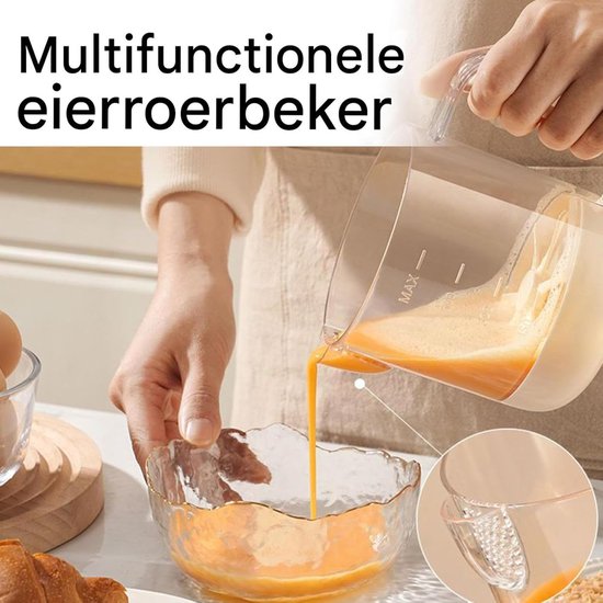Eierklopper Mixer - Keukengereedschap Beslagmaker - Snel Ingrediënten Mengen - Handgeperst Systeem - 16.2 cm - Beige — afbeelding 4