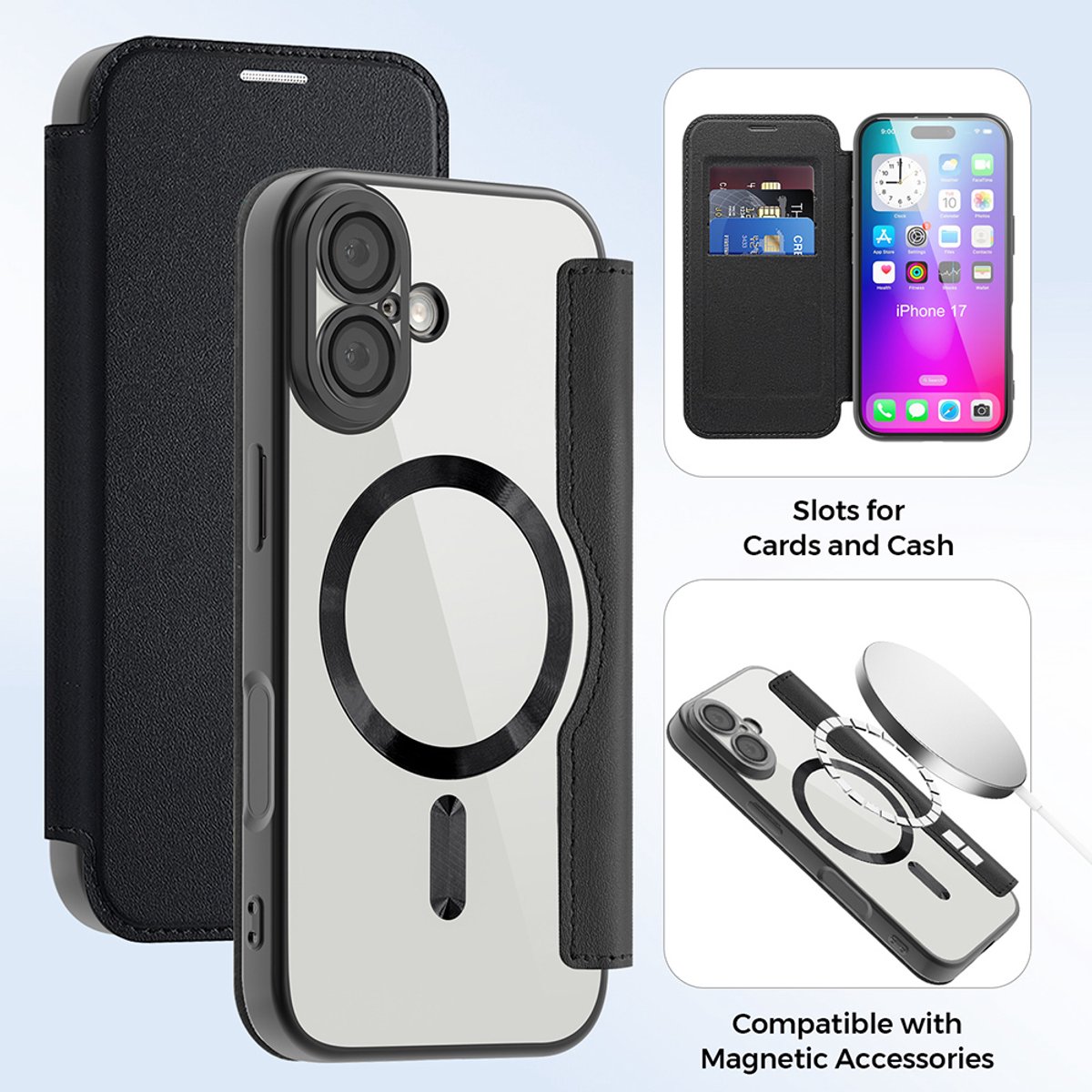 Techsuit - SmartMag Book Case - iPhone 17 - Black