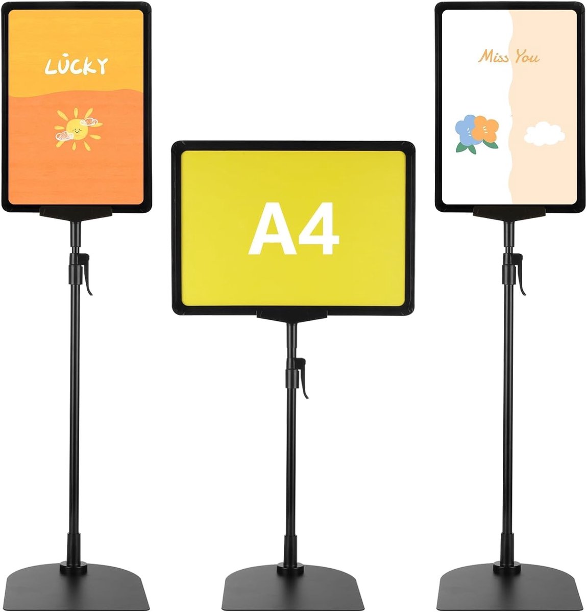 Informatiestandaard A4 - Poster display - Presentaties geven - In hoogte verstelbaar - 65 cm hoog - Zwart