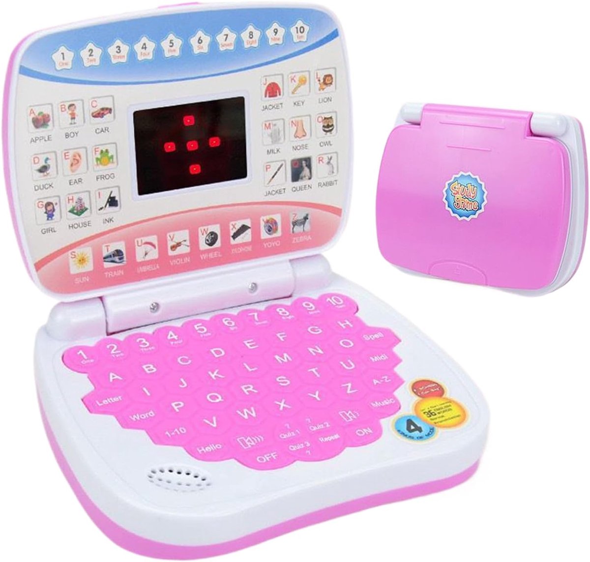 Kinderlaptop Leren - Educatieve Computer - Vroeg Leren - Draagbaar Handvat - 16 x 13 cm - Roze
