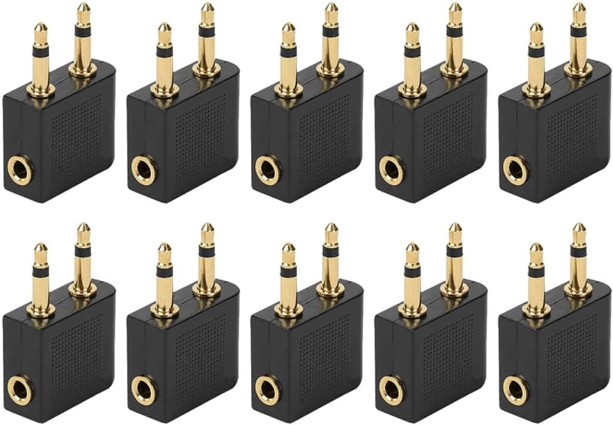 Hoofdtelefoon Adapters - Audio Converters - Reizen Vliegtuig - 10 Stuks Set - Zwart