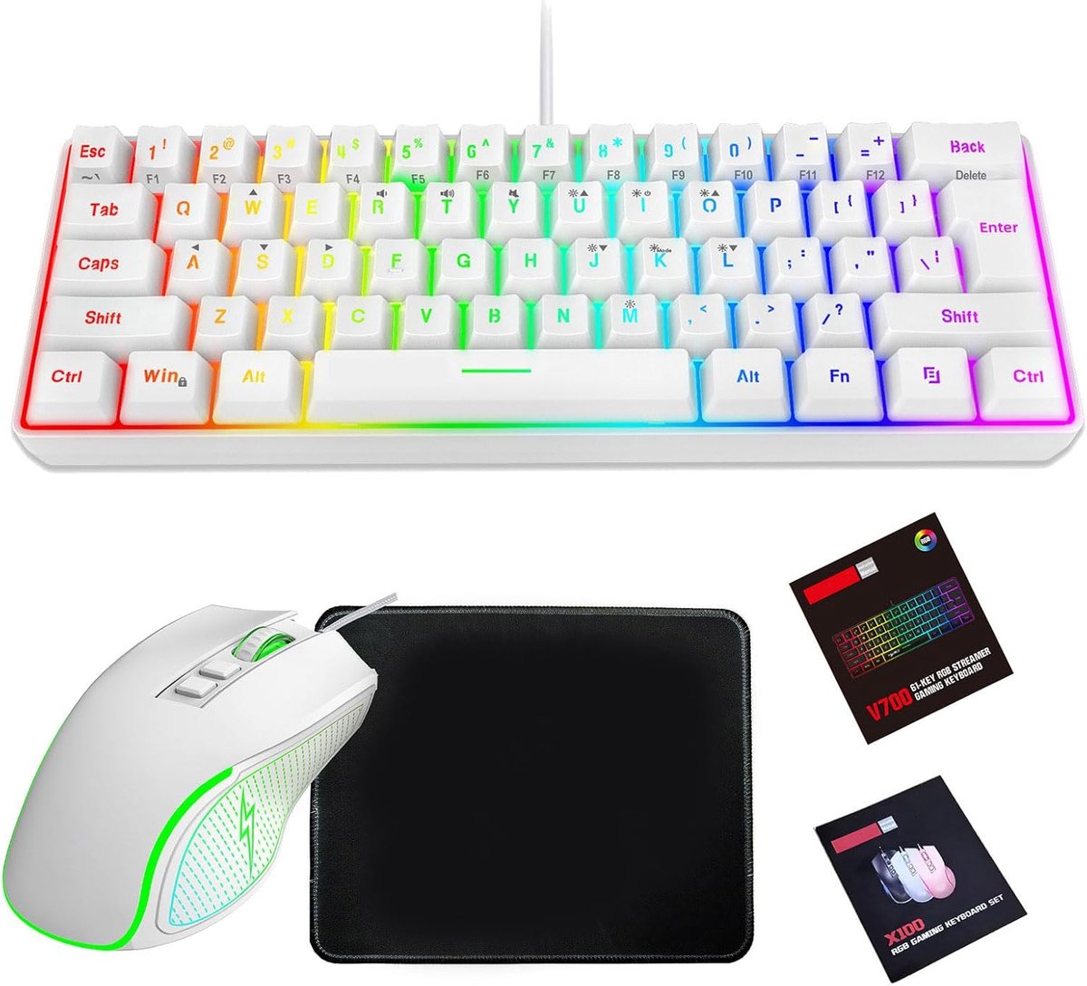 Toetsenbord Muis Set - Ergonomisch Combi - PC Werk - RGB Verlichting - Volledige Grootte - Wit