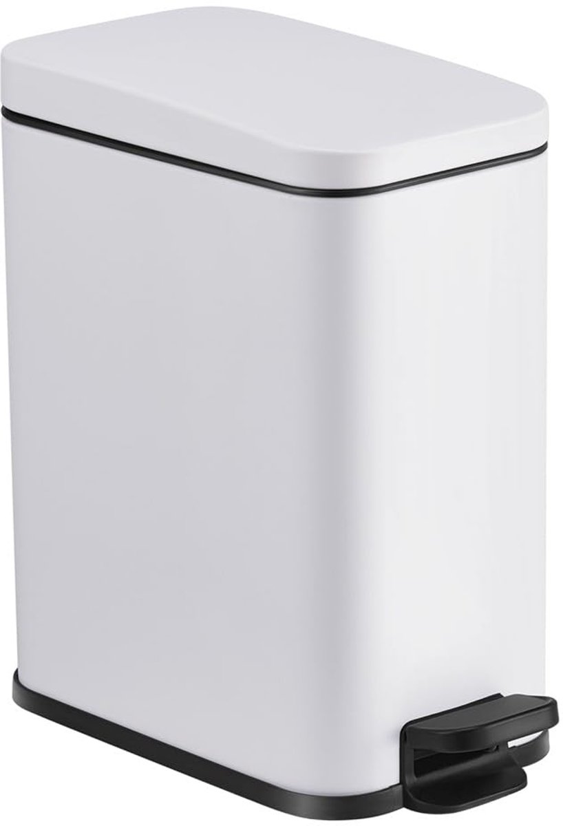 Pedal Bin - Narrow Waste Bin - Small Spaces - Soft-Close Mechanism - 29 x 14.5 x 30 cm - White