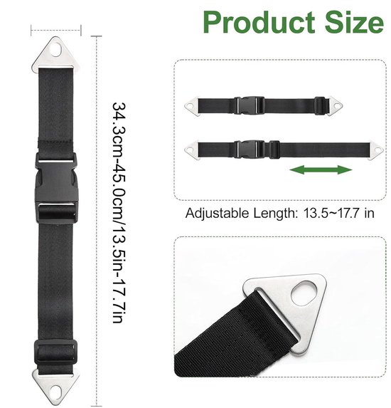 Afmetingen van de riem: 34,3-45 cm. Verstelbare lengte: 13,5-17,7 inch.