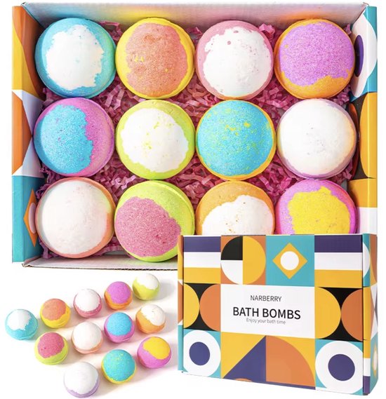 Handgemaakte Natuurlijke Badbommen Set van 12 - Geschenktset - Cadeau - Badmiddel - Bruisballen - Bubbel Bad Bommen