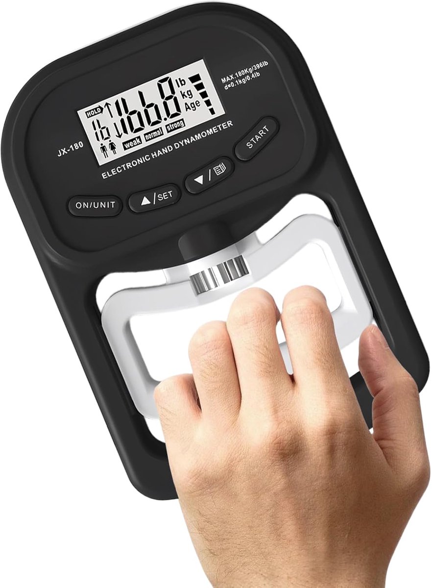 Krachtmeter Hand - Grip Krachtmeter - Grip Meten - Digitale Weergave - 1-90 kg - Zwart