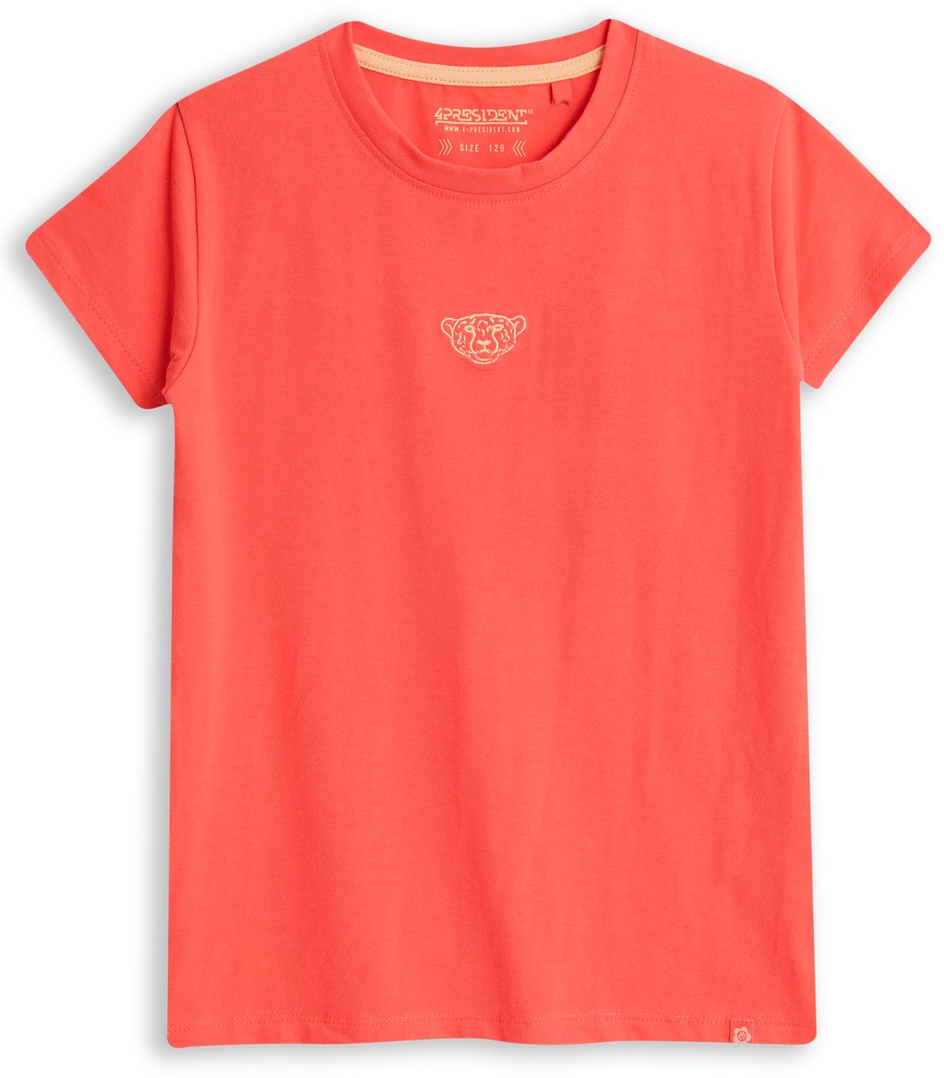 4PRESIDENT T-shirt meisjes - Mid red fluor - Maat 164 - Meiden shirt