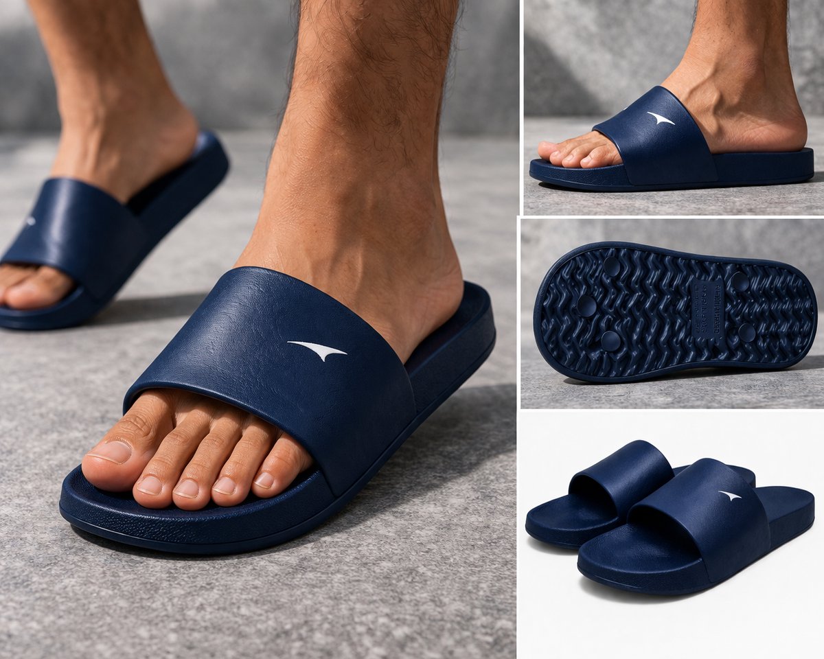 Badslippers Heren & Dames | Slippers Volwassenen Unisex | Comfort Slippers | Anti Slip & Waterbestendige Slippers | Strand Slippers | Zwembad Slippers | Lichtgewicht Slippers | Ergonomisch Voetbed | Sport Slippers | Navy Blauw | Maat 36