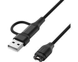 Kabel geschikt voor Garmin Vivoactive, Forerunner, Venu en Fenix horloge – Oplaadkabel – USB C & USB A – 1 Meter – Nylon Gevlochten – Zwart