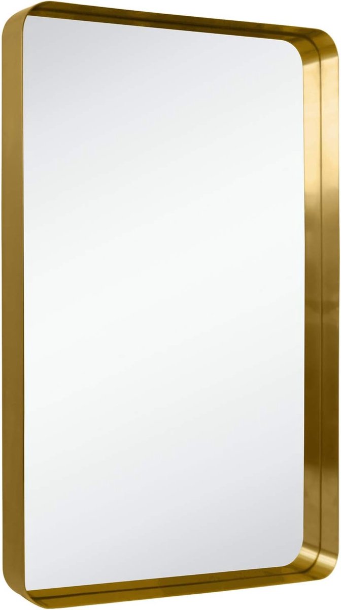 Badkamer Spiegel - Wandspiegel Metaal - Badkamer Dressing - Geborsteld Goud Frame - 61x91cm - Goud