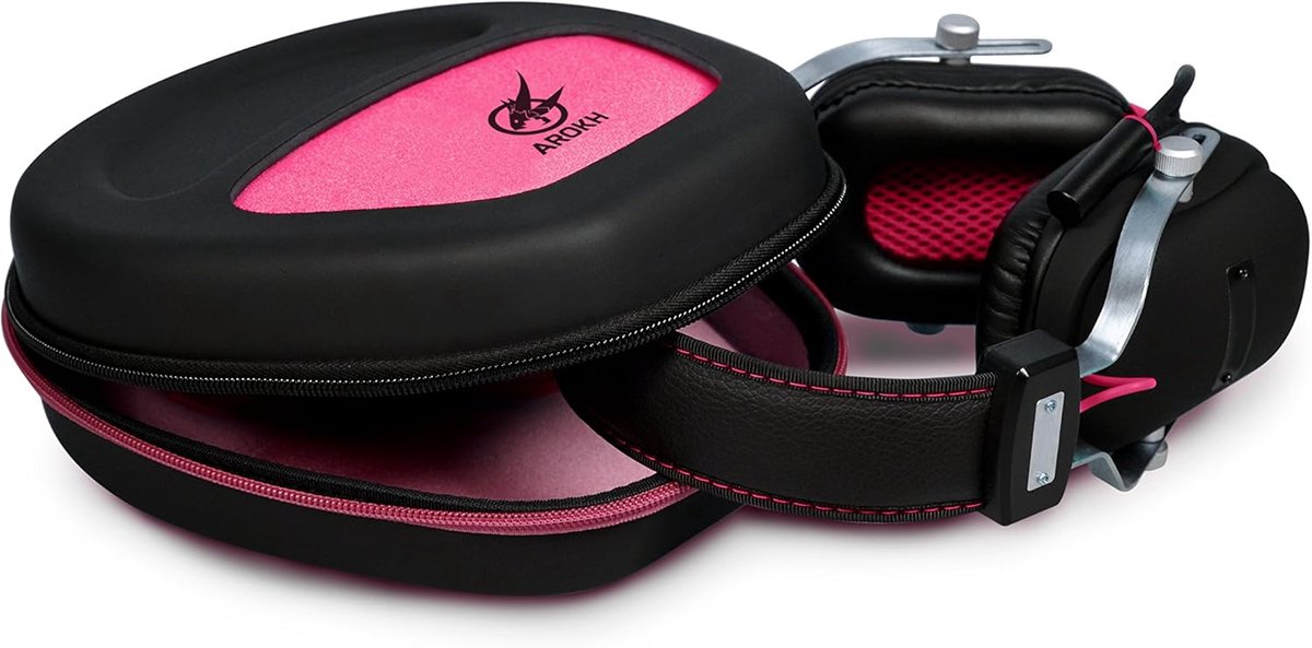 Hoofdtelefoonhoes - Gaming Case - Bescherming Op Reis - Versterkte Constructie - 24x7x20cm - Zwart Roze