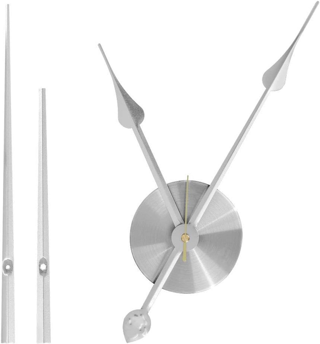Klok uurwerk - Wandklok mechanisme - Zelf klok maken - Stille klok beweging - Grote wijzers - Zilver