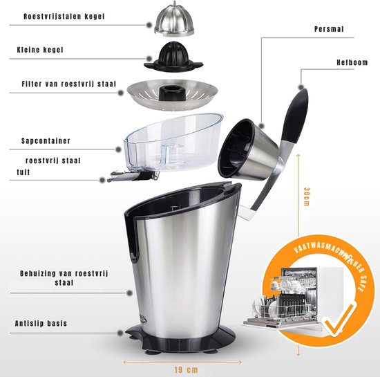 RONN® Citruspers electrisch - Citruspers - Sinaasappelpers - Zilver - ‎20cm x 25cm x 30cm — afbeelding 5