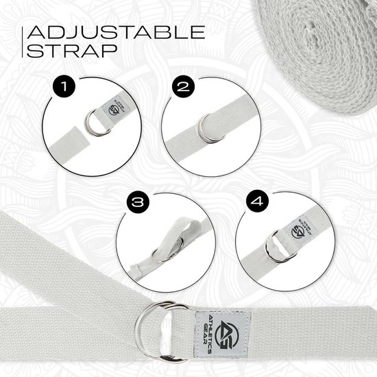 Yoga Riem - Stretch Band - Flexibiliteit Verbeteren - Duurzaam Katoen - 1.8 Meter - Wit — afbeelding 3