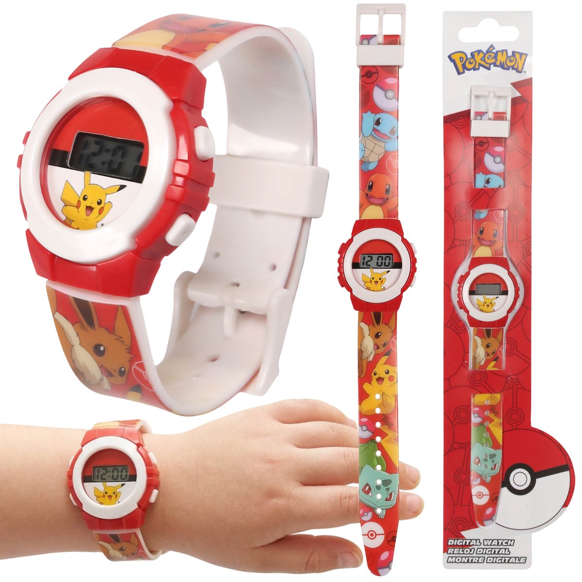 Pokemon Rood digitaal horloge, LED-polshorloge voor jongens