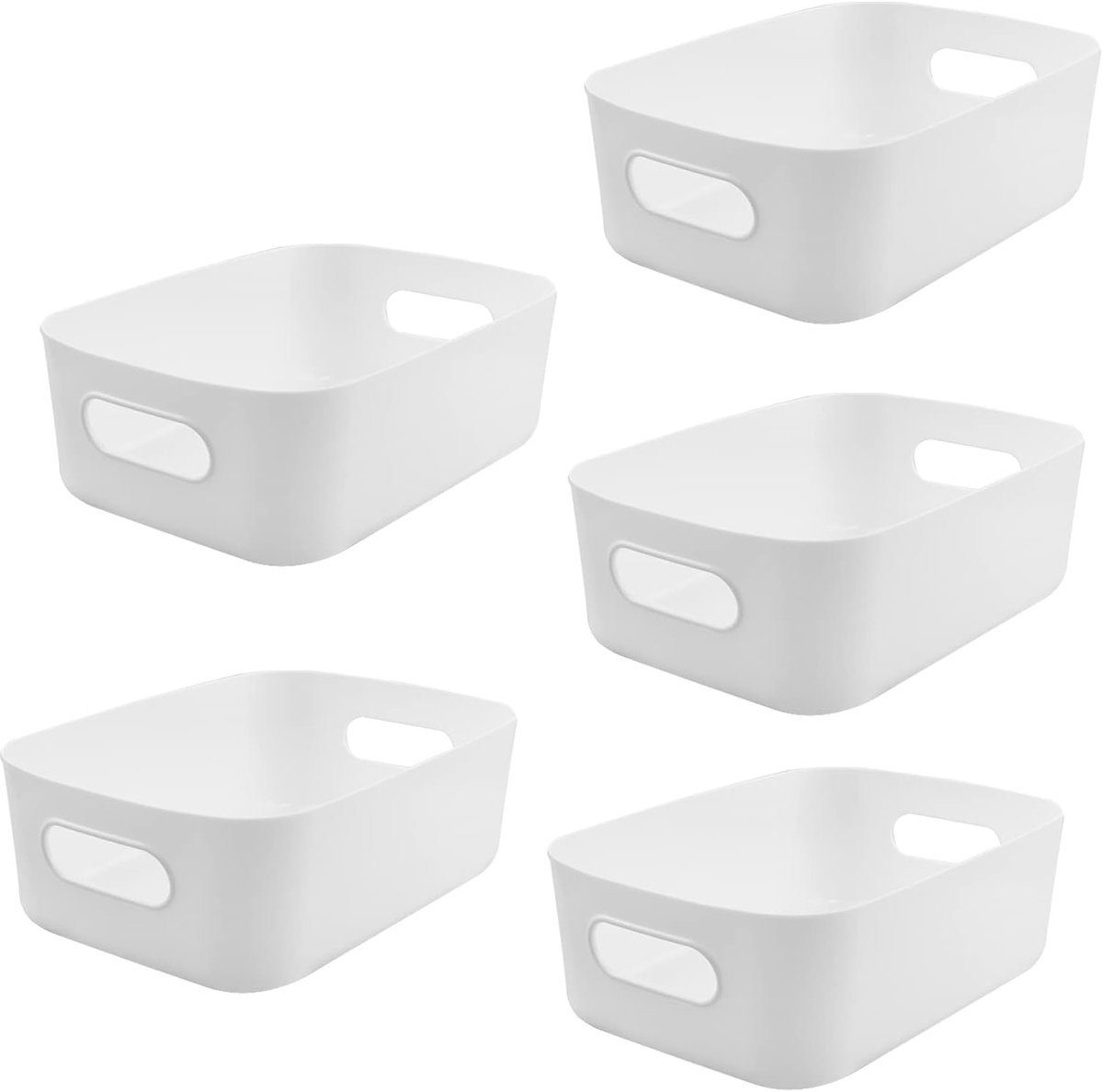Opbergmand Set - Plastic Mandjes - Organiseren Stapelen - Met Handvatten - 20.5x15x7 cm - Wit