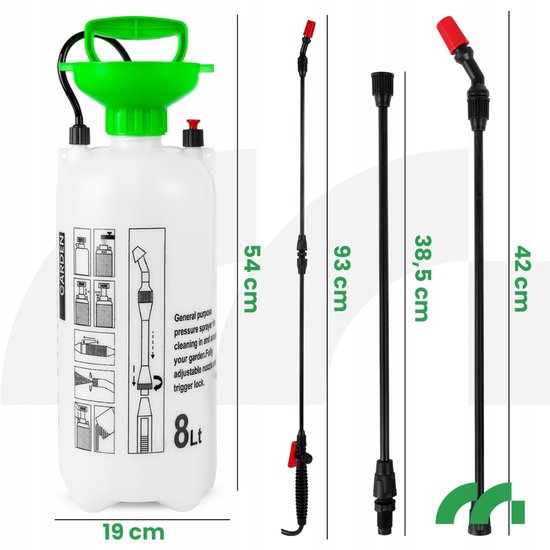 MOZY® - Onkruidspuit - 8 Liter - Verstelbare Spraykop en Lance - 3.5 Bar - Drukspuit - Tuinieren - Onkruid Verdelgen van Merkloos	 — afbeelding 2