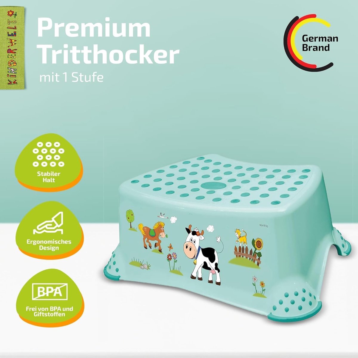 Kinder Opstapkruk - Peuter Krukje - Zelfstandigheid Stimuleren - Antislip Veilig - 14 cm Hoog - Wit Dieren