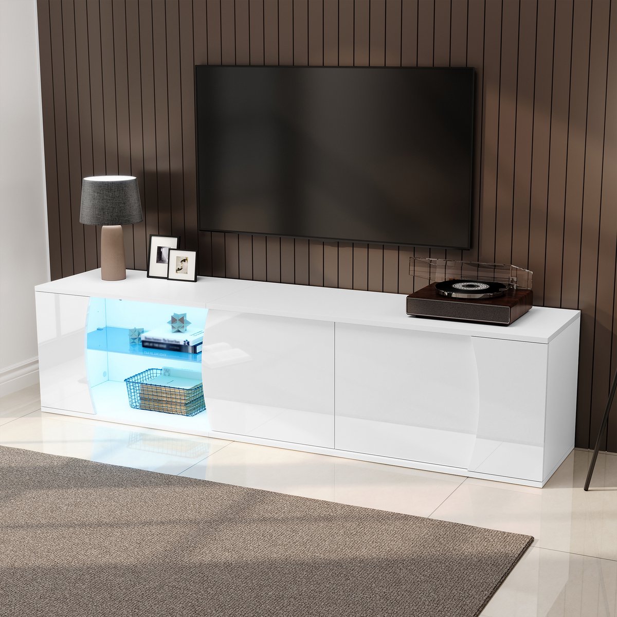 MODENUIT Tv-Meubel - Met LED En 3 Deuren - Voor Woonkamer En Televisies Tot 80 Inch - Spaa