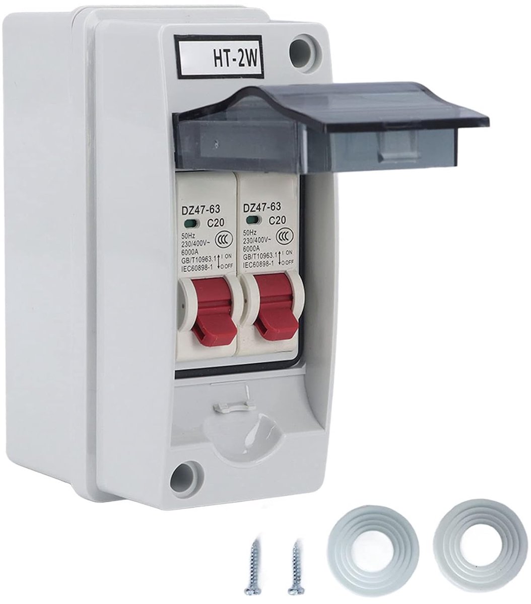 Stroomonderbreker Verdeelkast - Zekering Kast - Buiten Elektriciteit - Waterdicht IP65 - 2 Circuits - Grijs