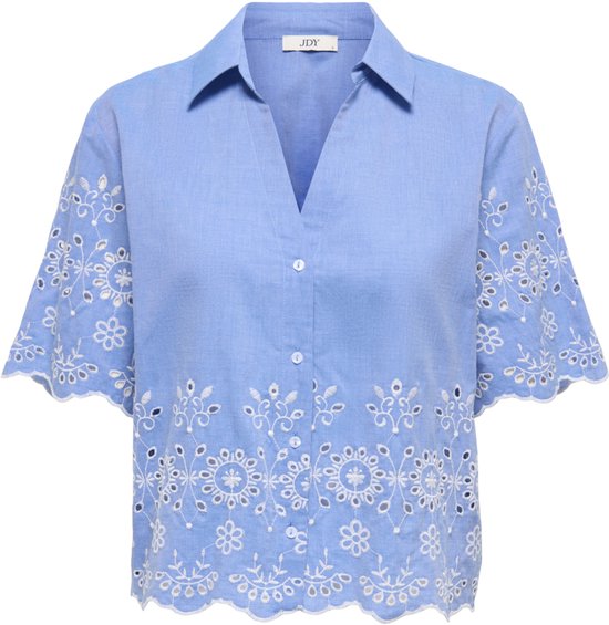 Dames chiffon vintage opstaande kraag button down shirt lange mouwen kanten blouse met stretch, Wit, 32