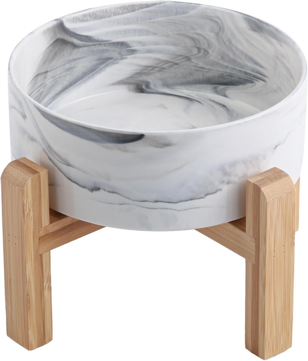 Verhoogde Hondenbak - Voerbak Hond - Hondenvoer Water - Antislip Keramiek - 20cm Diameter - Marmer Grijs