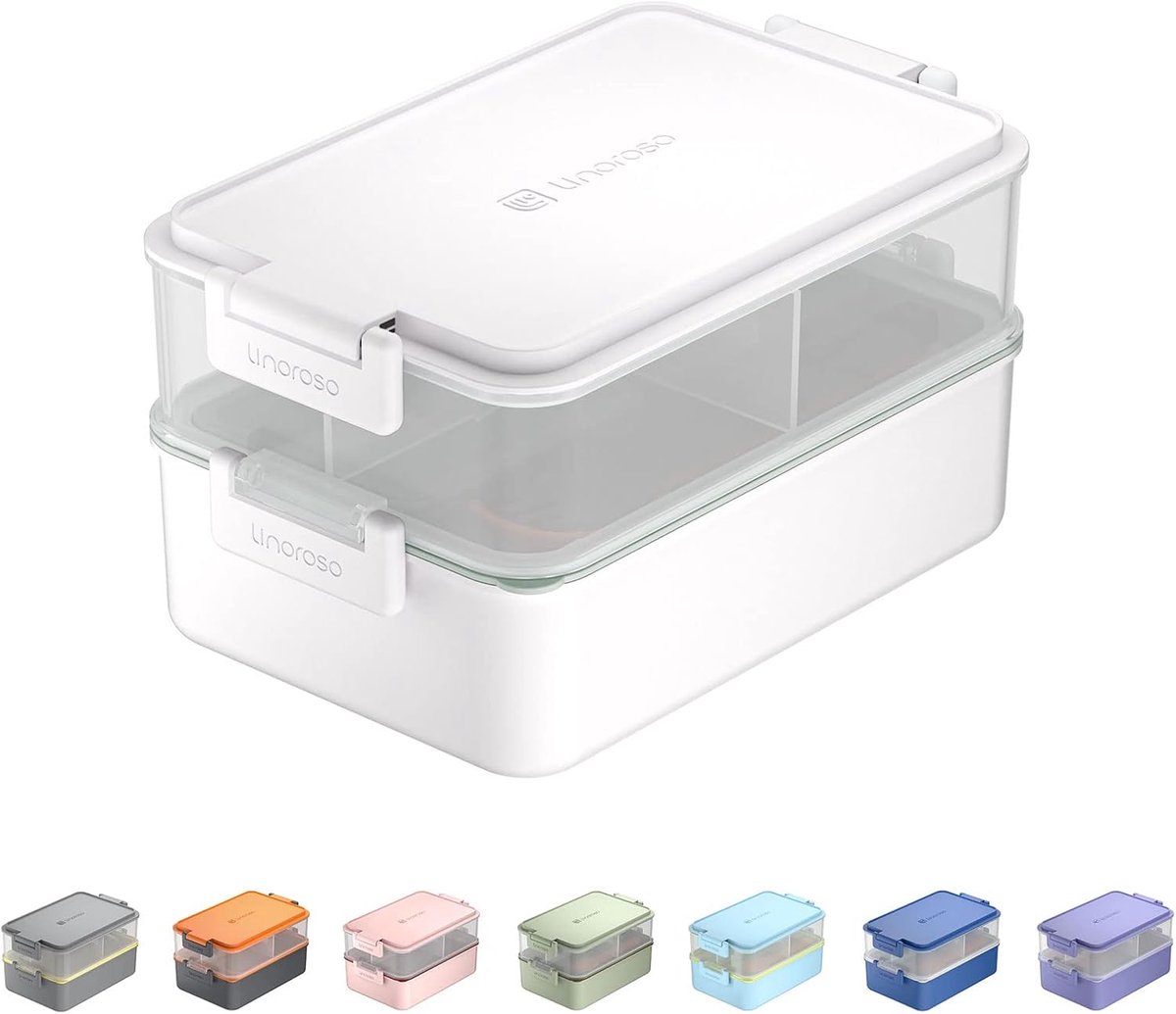 Stapelbare Lunchbox - Maaltijdcontainer - Eten Onderweg - BPA-Vrij Plastic - 21x13x11 cm - Wit