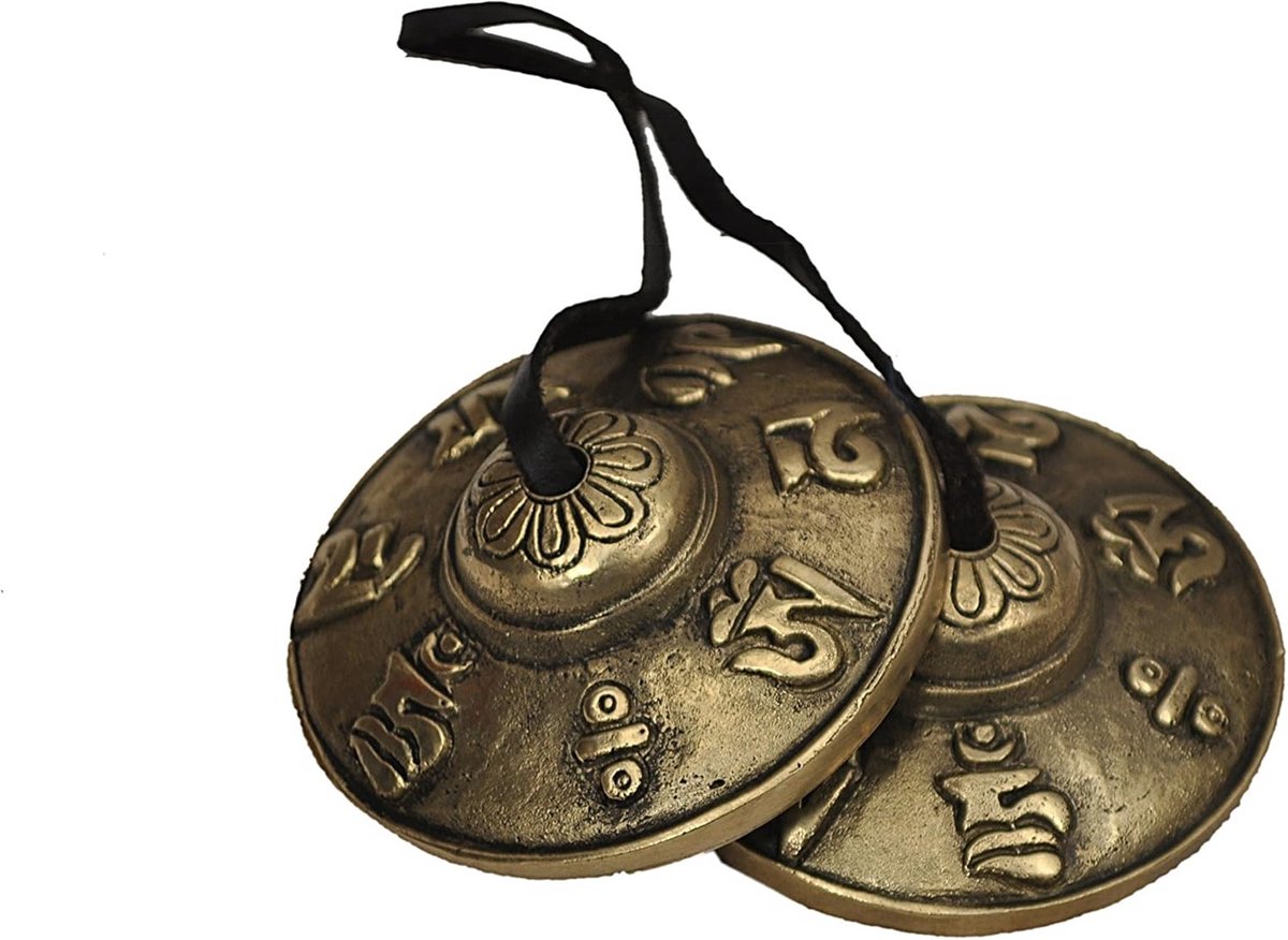 Tibetaanse Tingsha Bekkenset - 6 cm - Inscriptie - Zuivere Klank voor Meditatie en Yoga